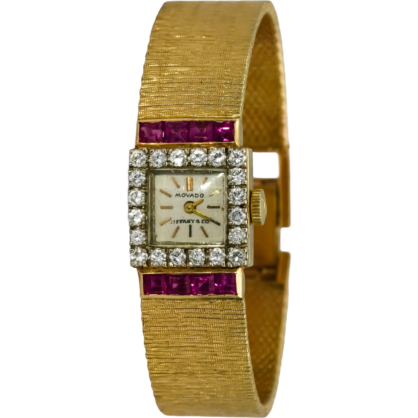 MOVADO 14k Yellow Gold Tiffany & Co. Dial Diamond Ruby Mechanical Watch 1.35CT