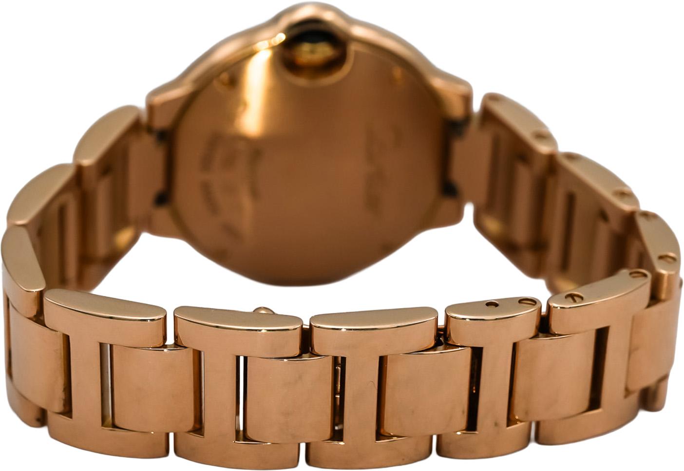 CARTIER 18k Rose Gold Ballon Bleu Diamond Bezel 28mm Ladies Watch Ref 80482NX