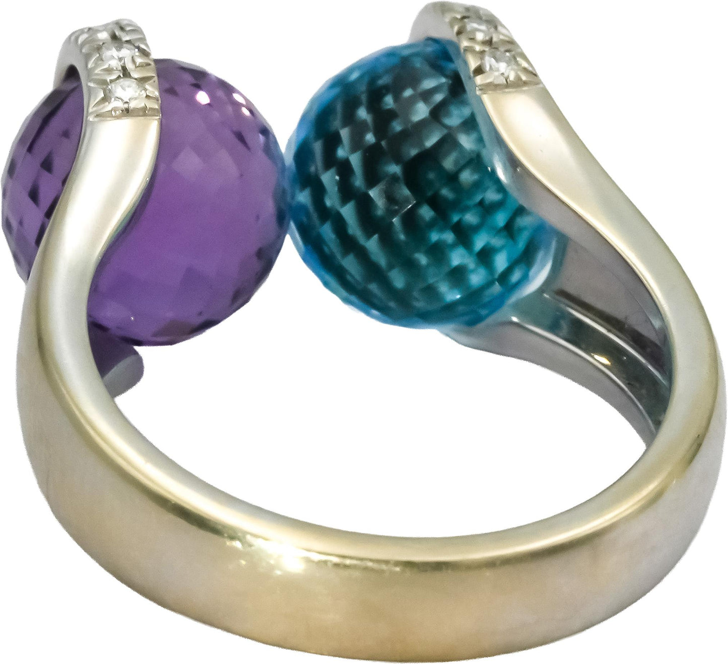 BIBIGI 18k White Gold Diamond Amethyst Blue Topaz Bypass Ring 0.25CT Size 6.25