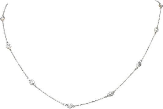 14k White Gold VS Shield and Rose Pear Cut Diamond By The Yard Necklace 0.89CT