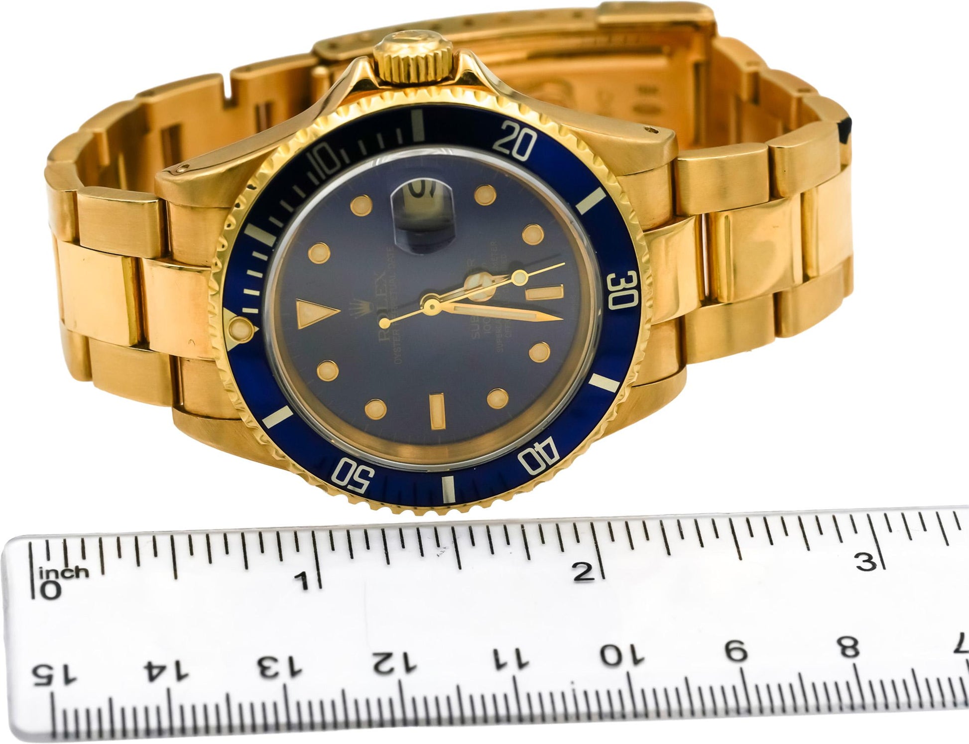 ROLEX 18k Gold Submariner Date Purple Dial Automatic Watch Ref 16618