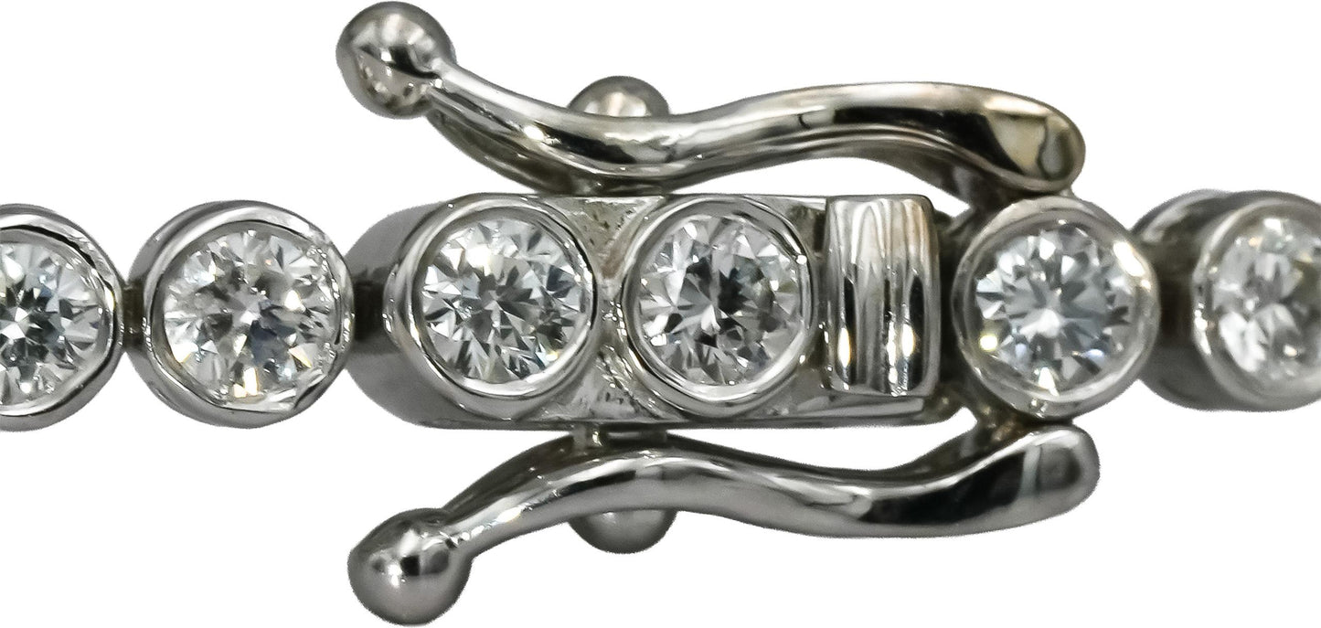 14k White Gold VS Round Bezel Set Diamond Tennis Bracelet 2.86CT