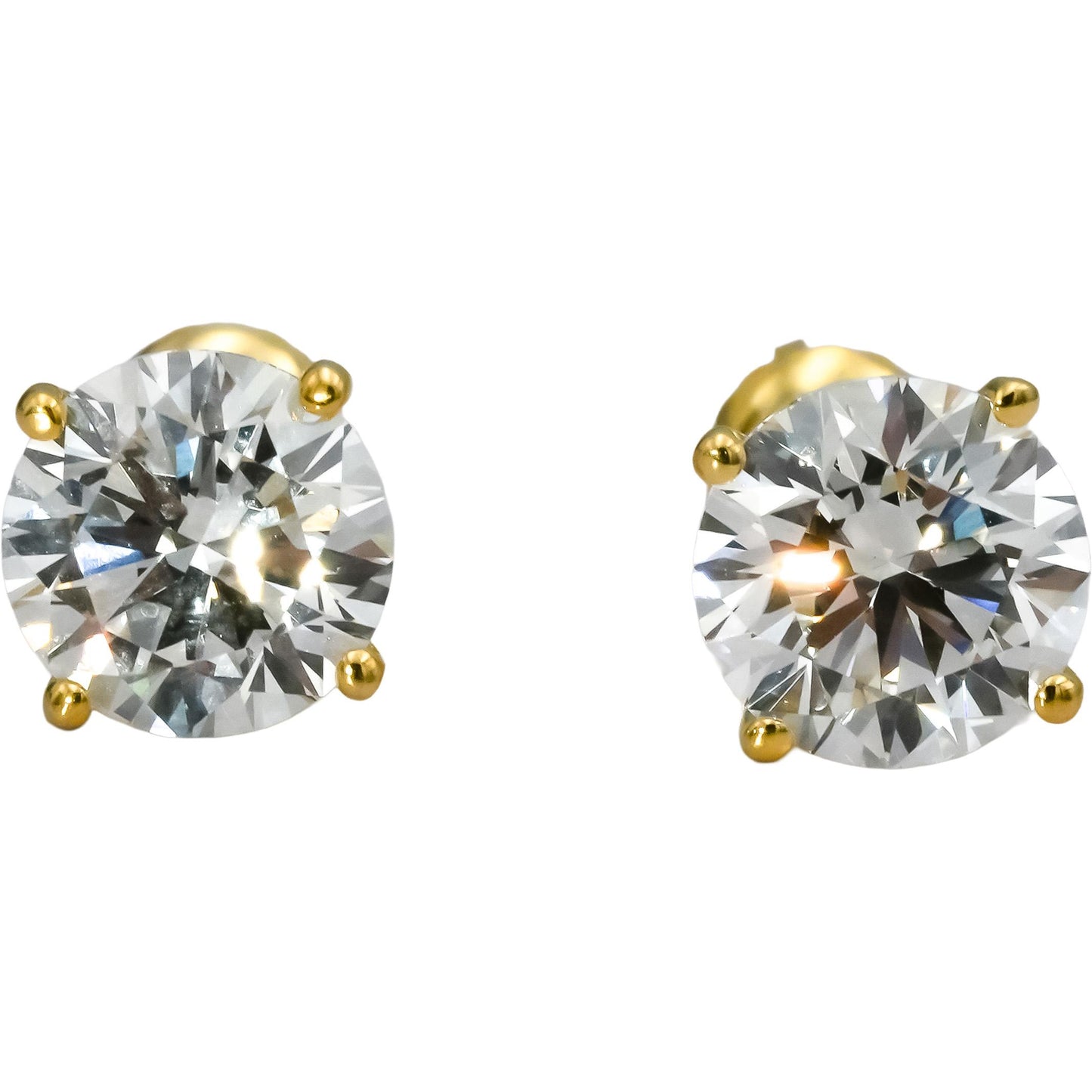 14k Yellow Gold VS Round Lab-Grown Diamond Screw Back Stud Earrings 4.06CT