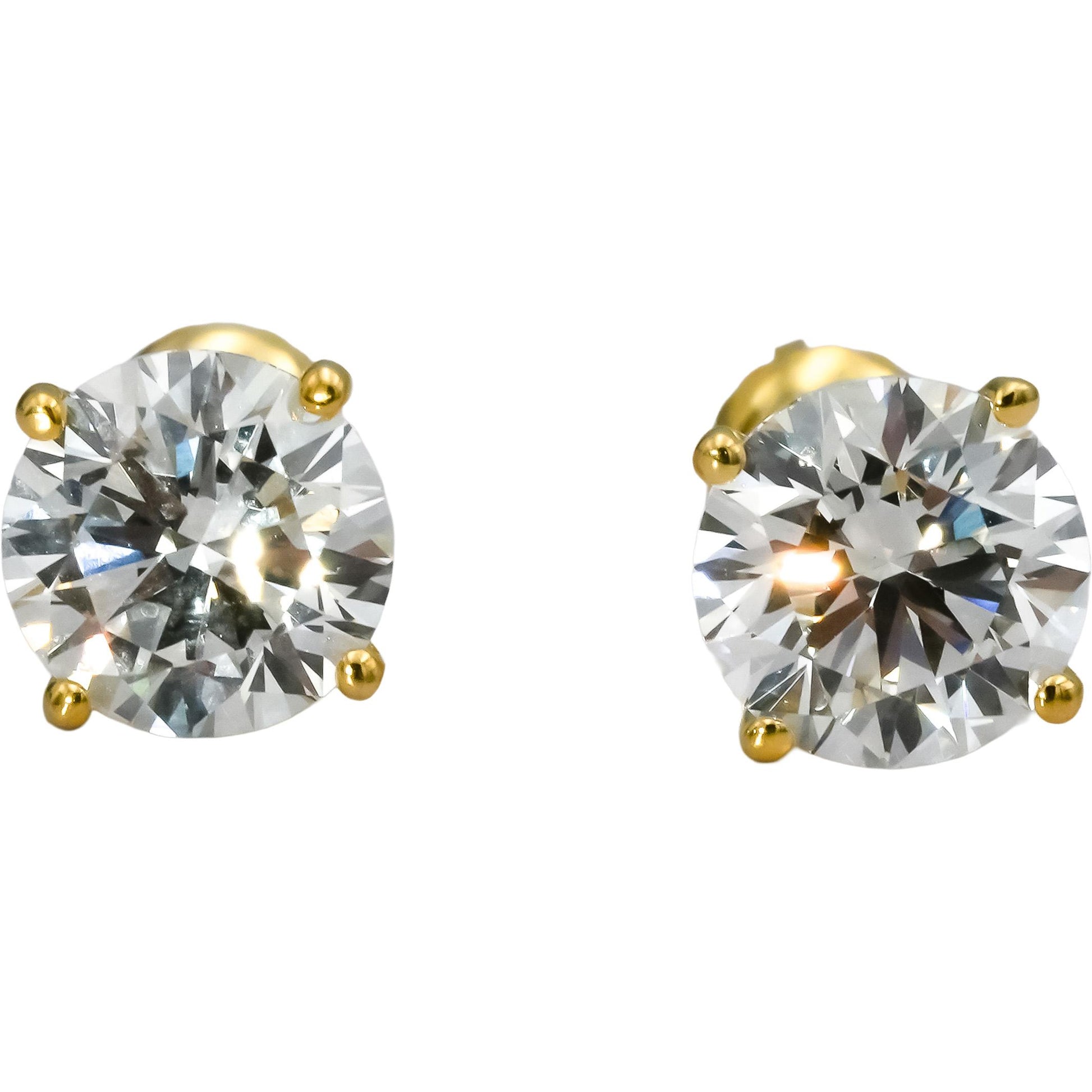 14k Yellow Gold VS Round Lab-Grown Diamond Screw Back Stud Earrings 4.06CT