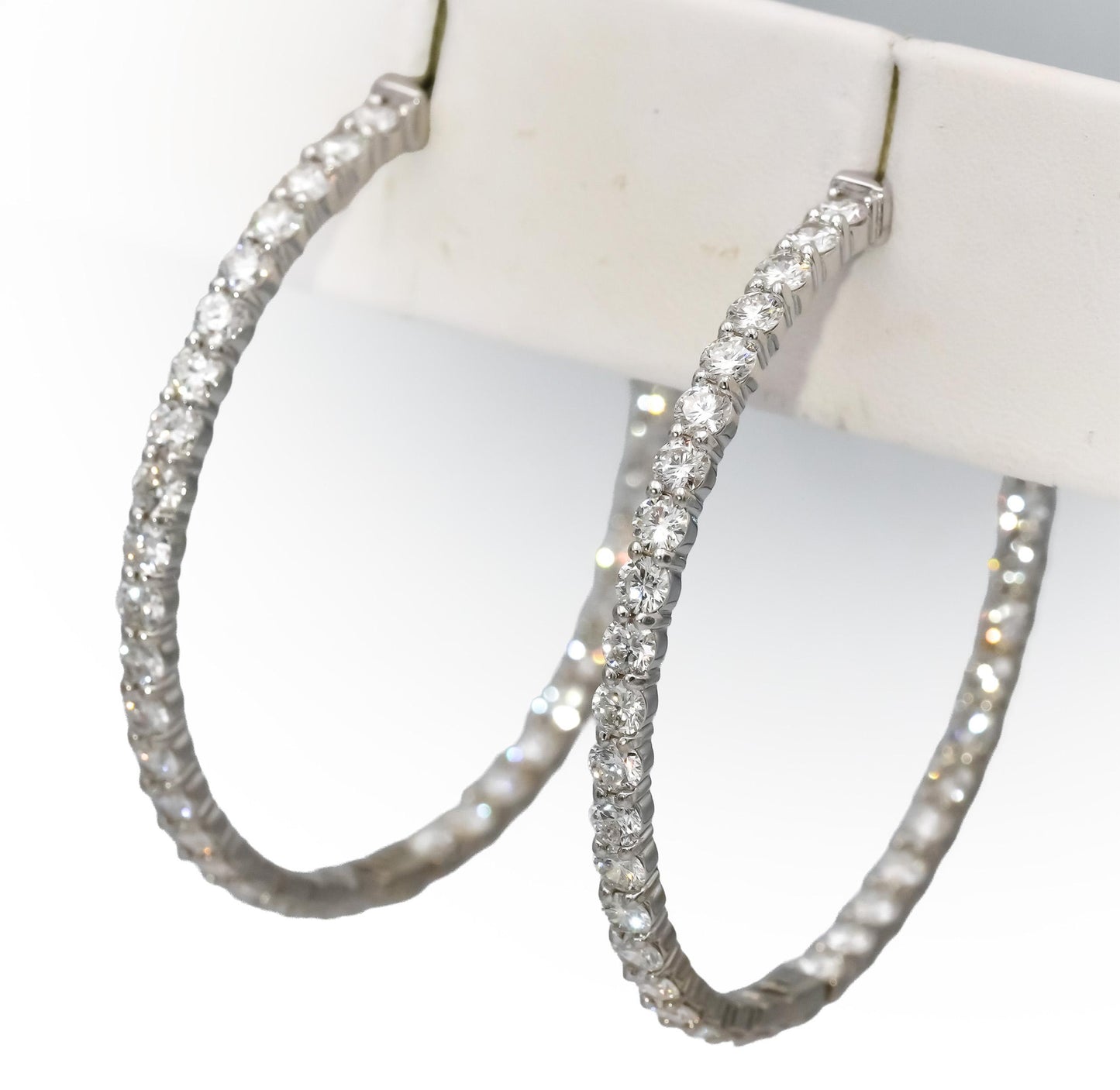 14k White Gold VS Round Lab-Grown Diamond Inside Out Hoop Earrings 5.69CT