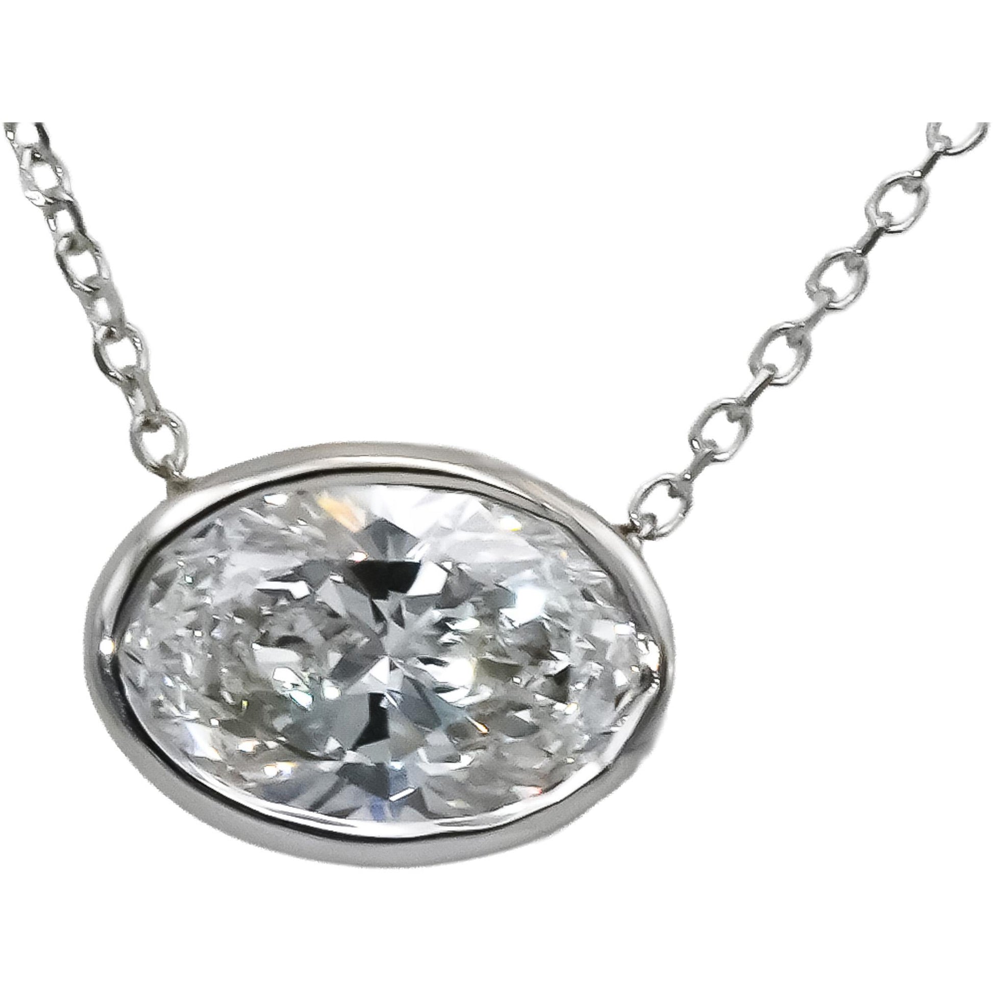 14k White Gold VS Oval Cut Lab-Grown Diamond Solitaire Pendant Necklace 0.98CT