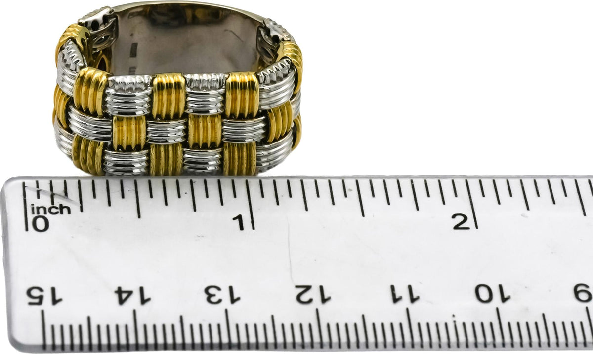 ROBERTO COIN 18k Yellow White Gold Basketweave Statement Flexible Ring Size 8
