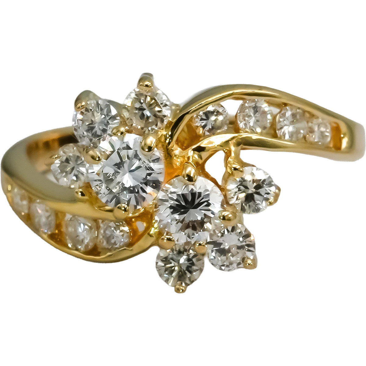14k Yellow Gold VS Round Diamond Cluster Cocktail Ring 1.0CT Size 6.5