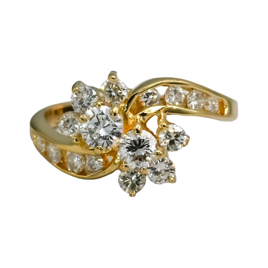 14k Yellow Gold VS Round Diamond Cluster Cocktail Ring 1.0CT Size 6.5