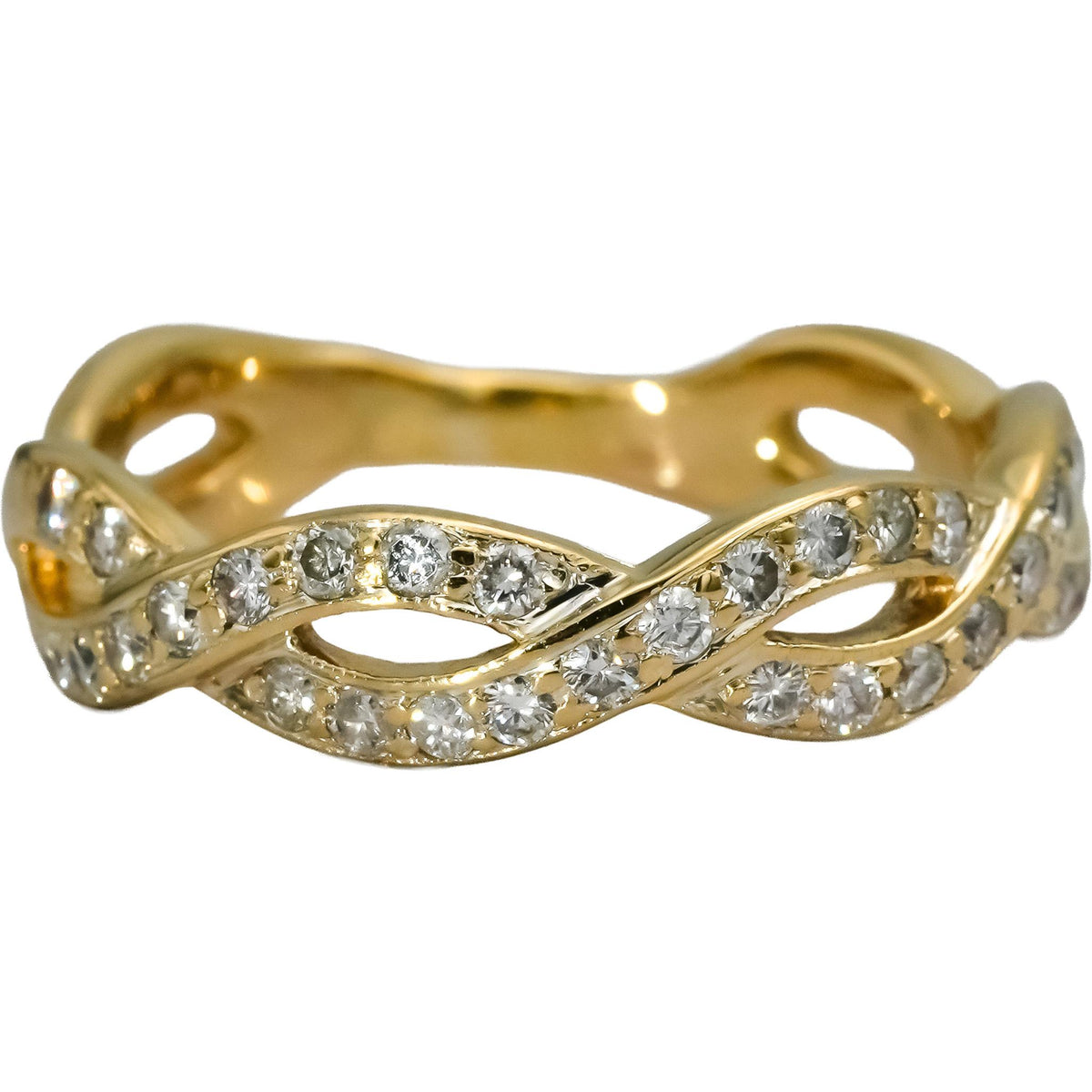14k Yellow Gold Round Diamond Entwined Twisted Band Ring 0.66CT Size 9.5