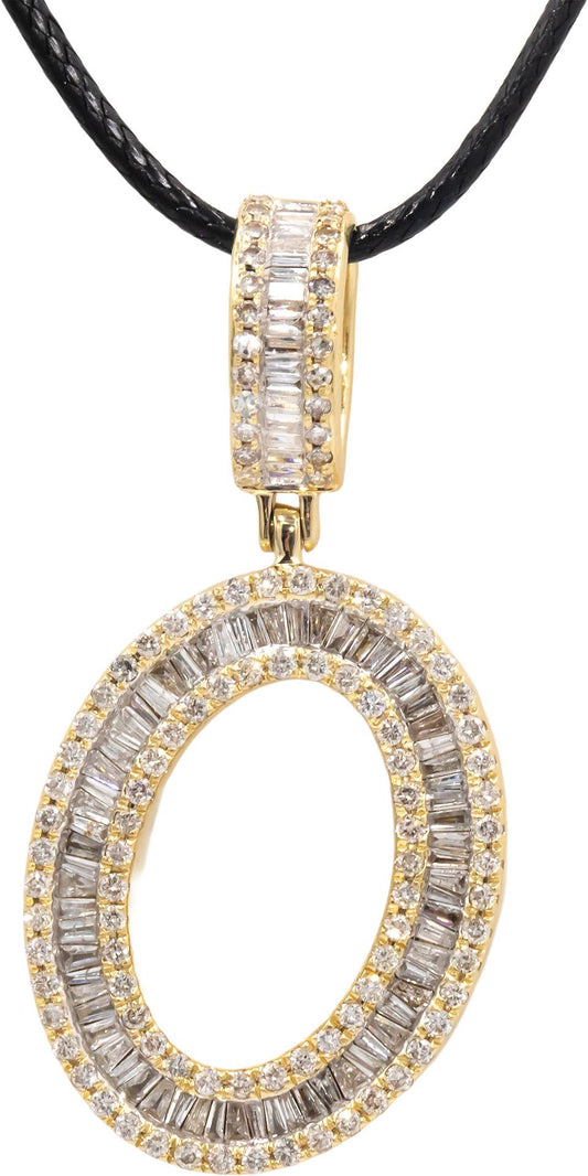 14k Yellow Gold Diamond Oval Pendant On Black Cord Necklace 2.50CT