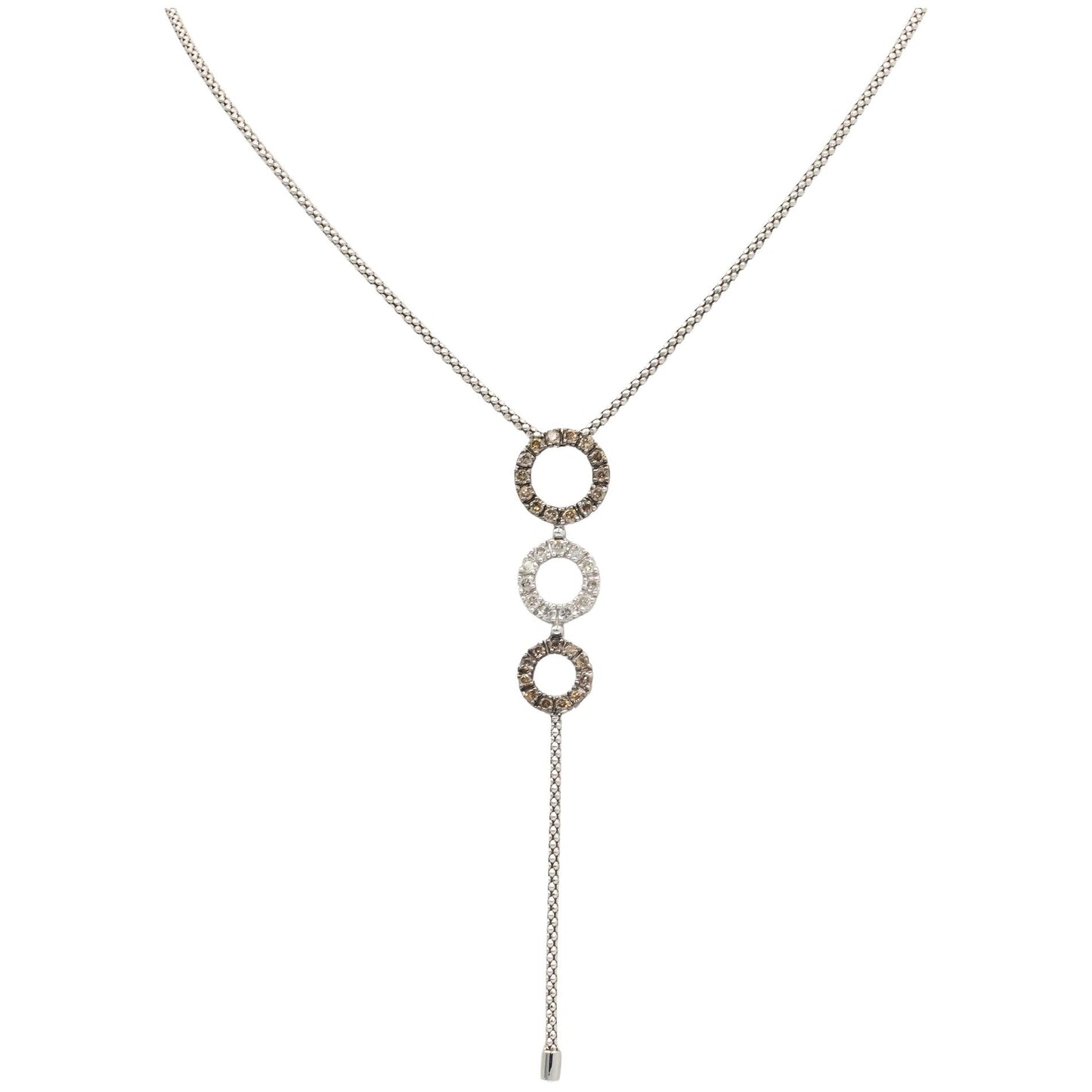 14k White Gold Round Diamond Circle Tassel Chain Necklace 1.0CT