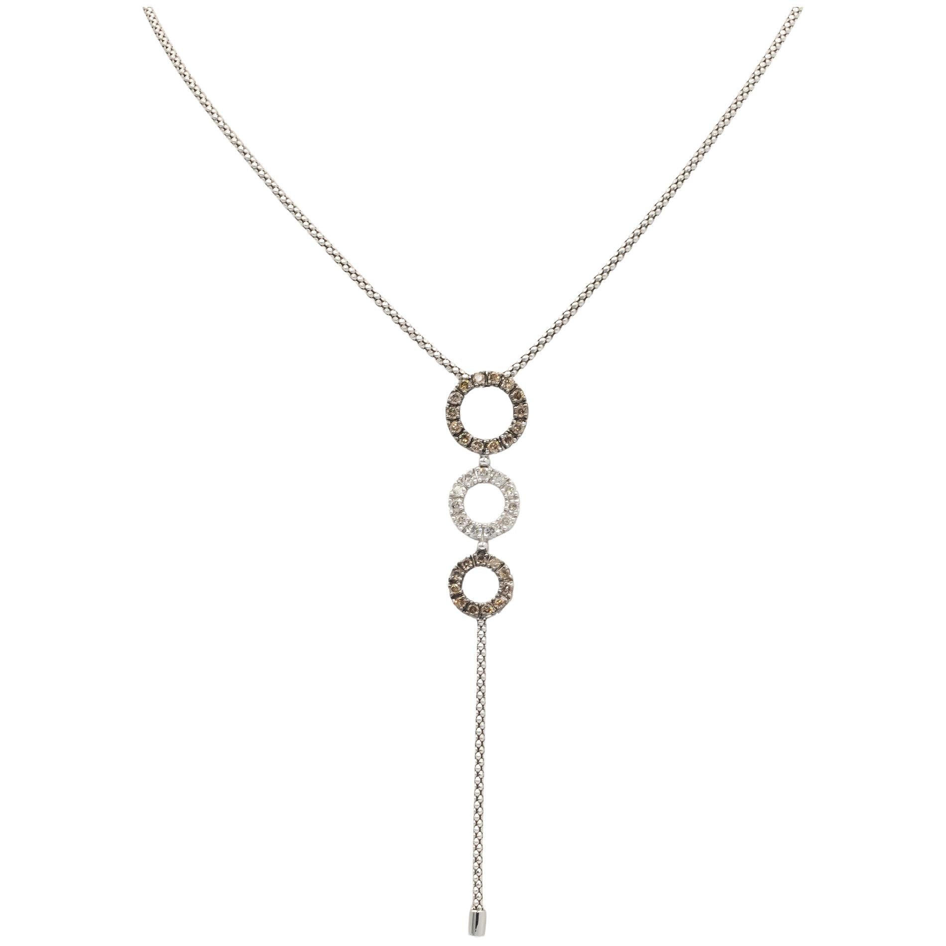 14k White Gold Round Diamond Circle Tassel Chain Necklace 1.0CT