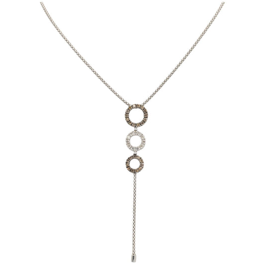 14k White Gold 1.0CT White and Brown Diamond Circle Tassel Chain Necklace