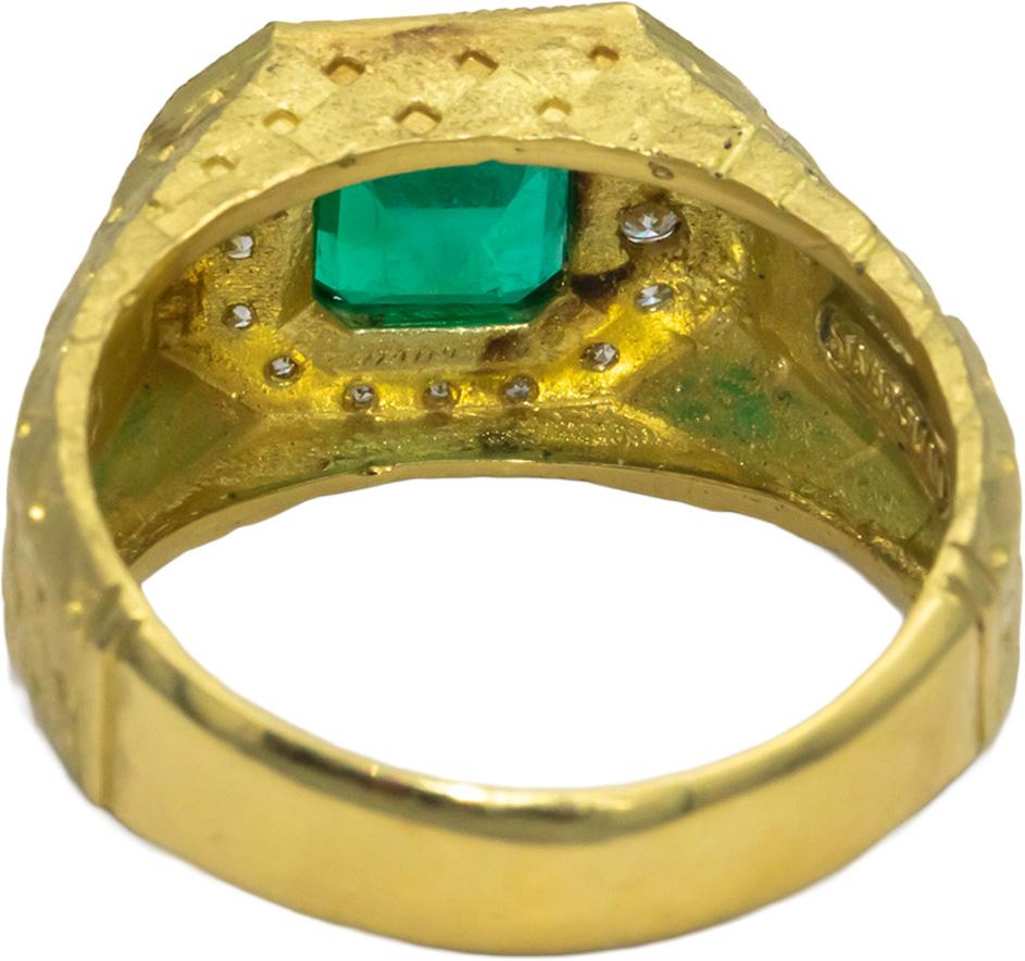 STAMBOLIAN 18k Gold Emerald & Diamond Men's Ring w/ GIA Emerald report 2.45CT