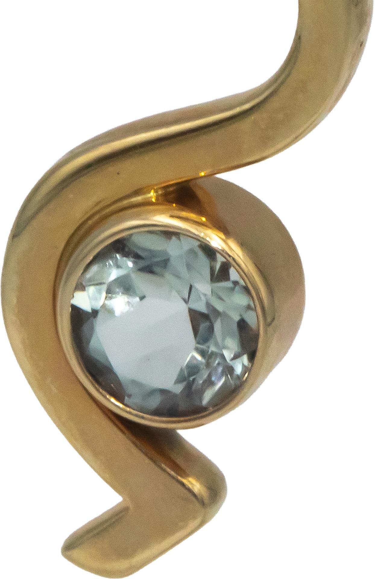 Designer Signed 14k Yellow Gold 1.10CT Round Cut Aquamarine Wavy Drop Earrings