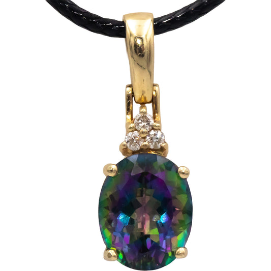 14k Yellow Gold 2.55CT Diamond and Mystic Topaz Pendant On Cord Necklace