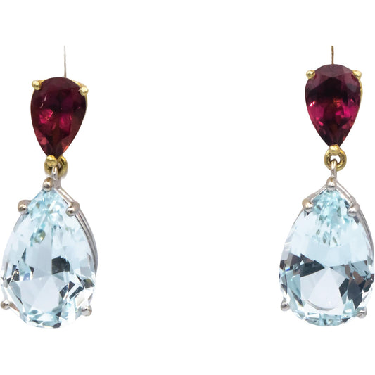 14k White & Yellow Gold 9.50CT Tourmaline and Aquamarine Drop Dangle Earrings