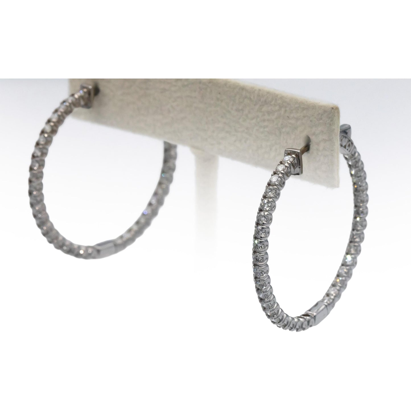 14k White Gold Round Diamond Inside Out Hoop Earrings 2.25CT