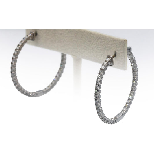 14k White Gold Round Diamond Inside Out Hoop Earrings 2.25CT
