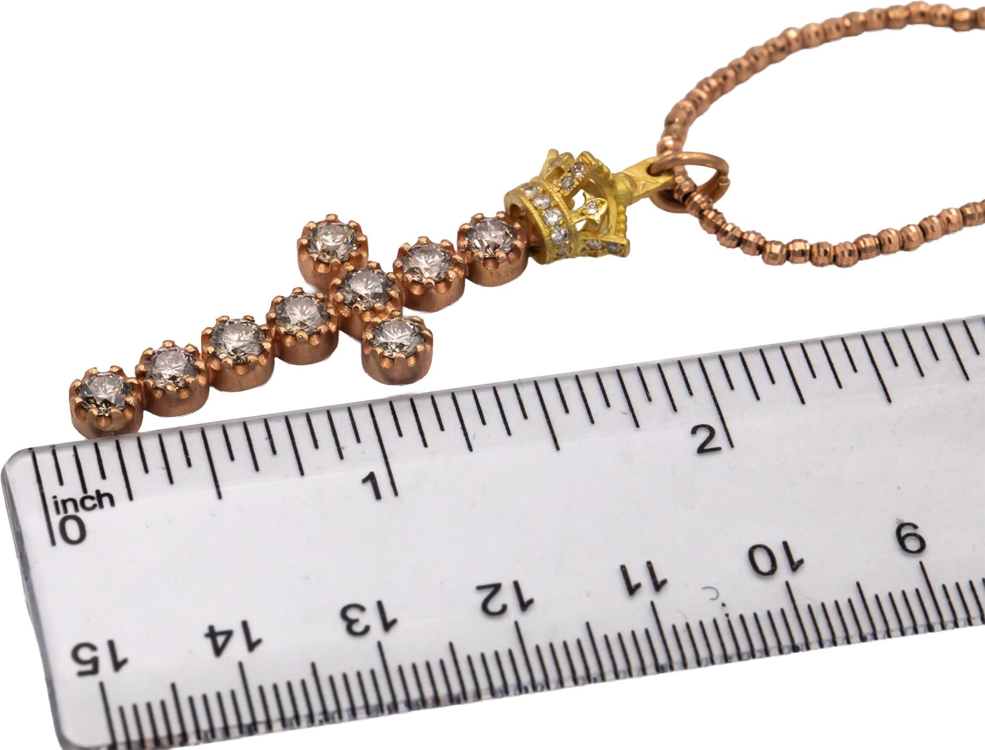 14k Yellow Gold VS Diamond Crown Crucifix Cross Pendant Necklace 2.50CT