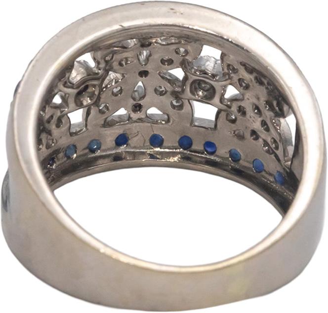 14k White Gold 0.66CT Diamond and Sapphire Floral Band Ring Size 5.25