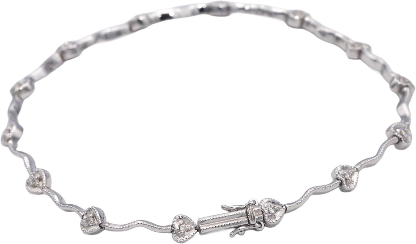 18k White Gold 0.12CT Round Cut Diamond Heart Tennis Bracelet