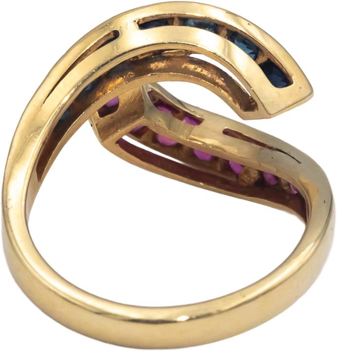 18k Yellow Gold Jewelry 1.75CT Ruby and Sapphire Crossover Ring Size 8.25