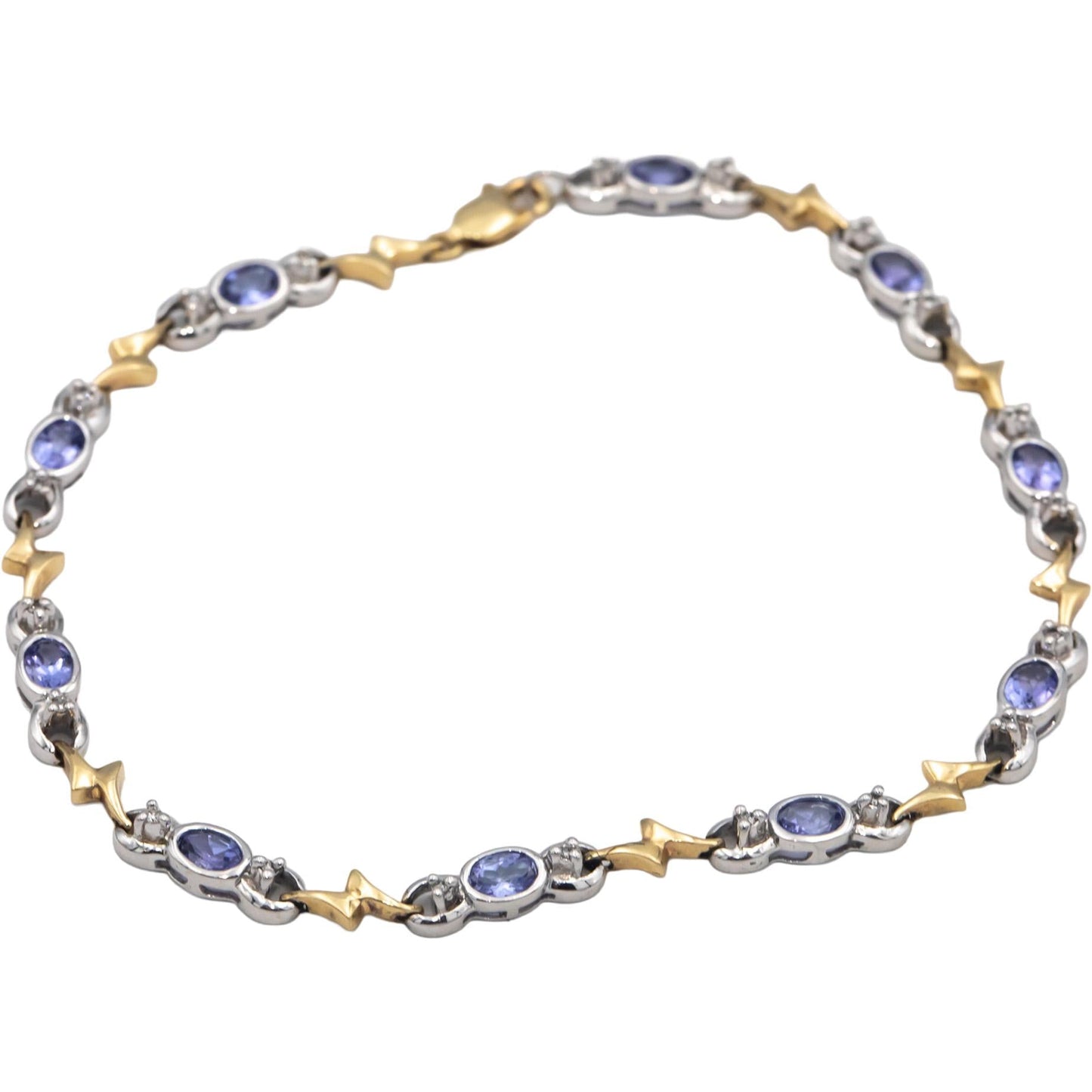14k White and Yellow Gold 1.60CT Diamond and Tanzanite Fancy Link Bracelet