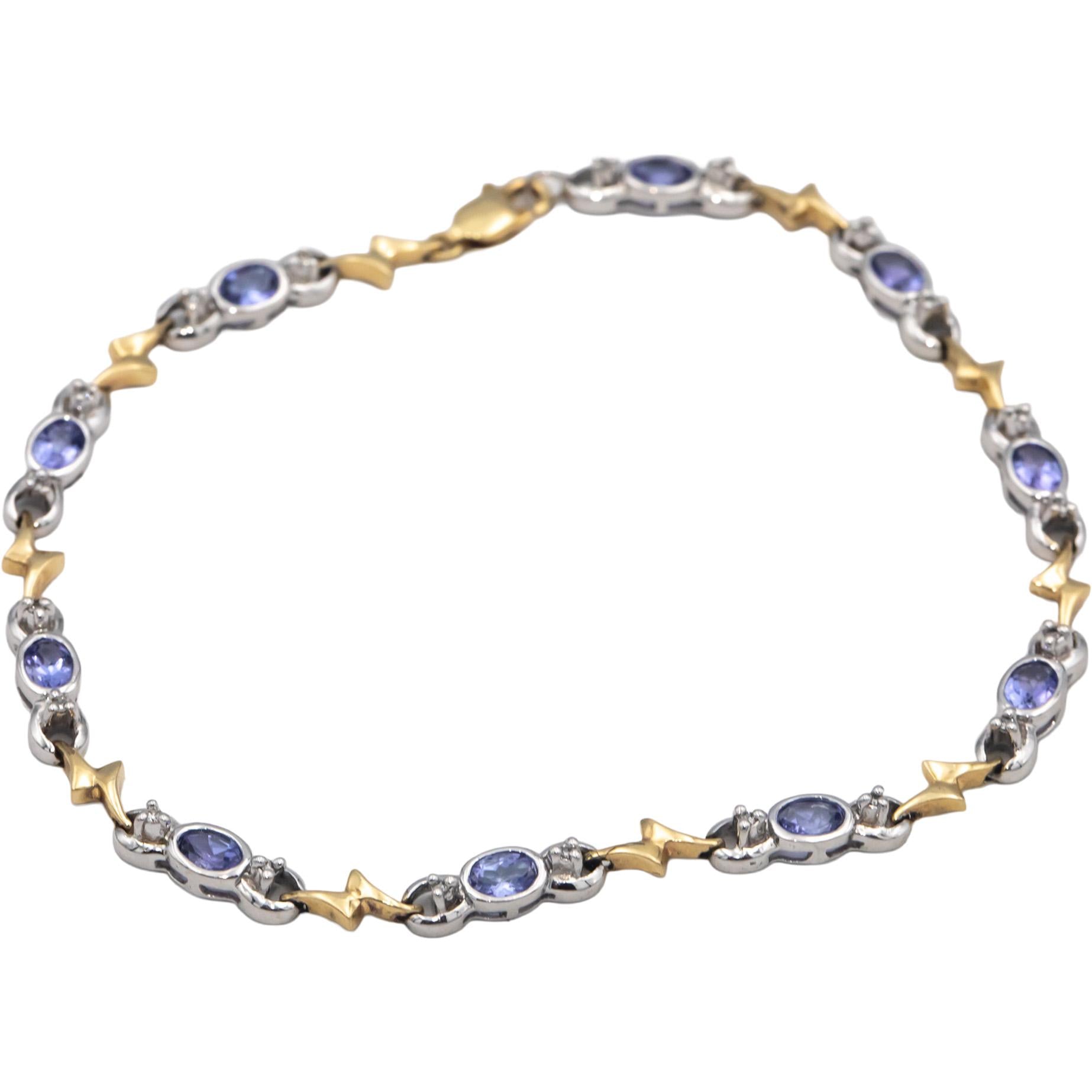 14k White and Yellow Gold 1.60CT Diamond and Tanzanite Fancy Link Bracelet