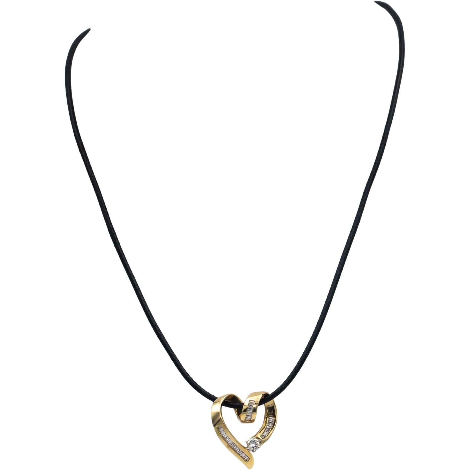 14k Yellow Gold 0.50CT VS Diamond Heart Slide Pendant Necklace