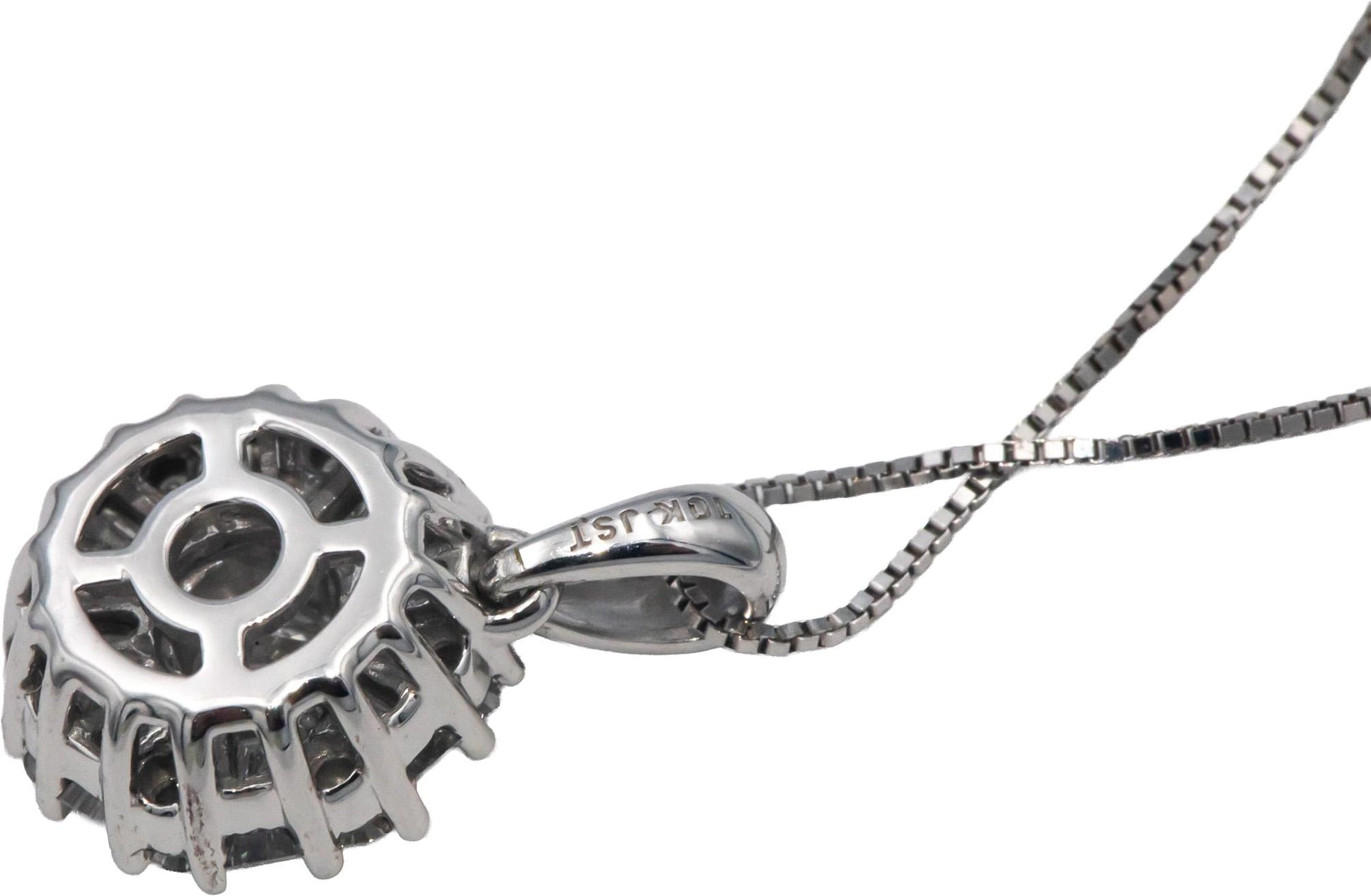 10k White Gold 0.75CT Diamond Cluster Pendant Chain Necklace w/ 0.35 Center