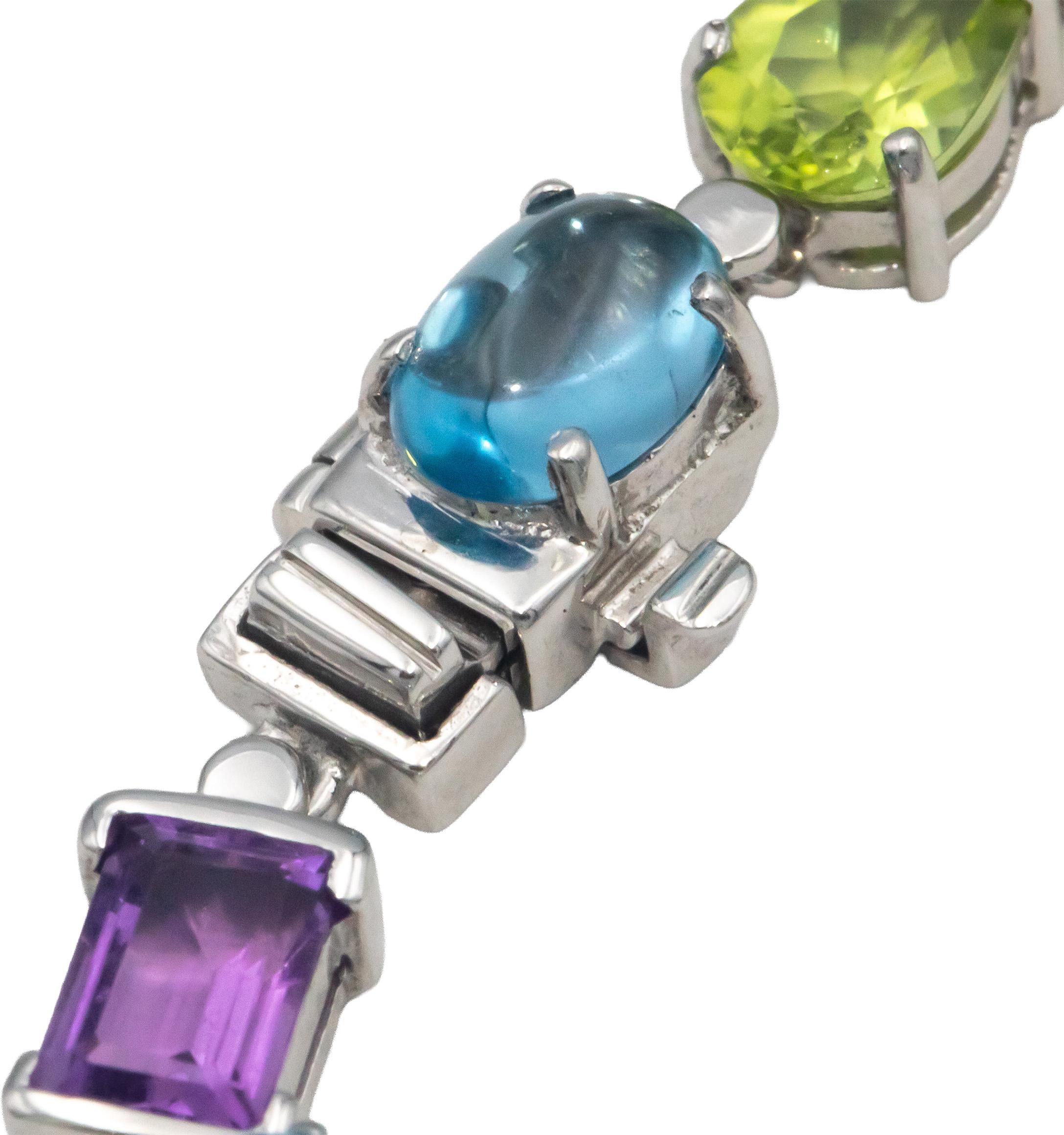 10k White Gold Assorted Rainbow Gemstone & Pearl Bracelet 10.0CT