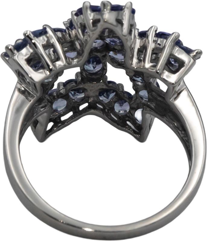 10k White Gold Round Tanzanite Star Floral Cocktail Ring 1.50CT Size 7