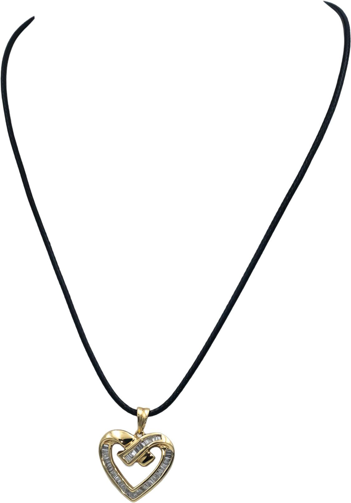 14k Yellow Gold Jewelry 1.0CT VS Baguette Cut Heart Pendant Necklace