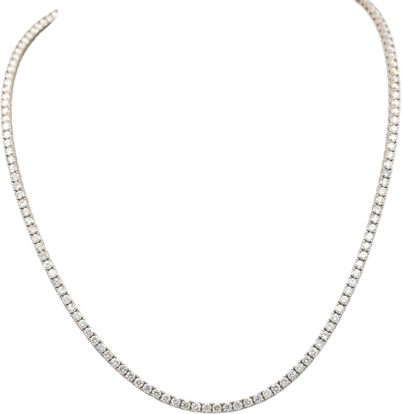 18k White Gold Round Cut Diamond Tennis Necklace 16.25" Long 9.01CT