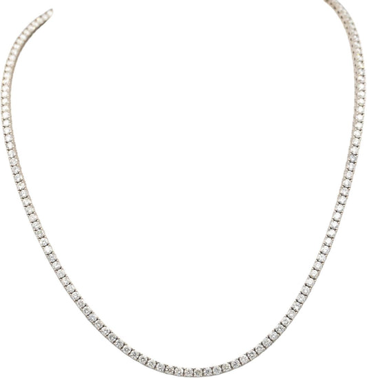18k White Gold Round Cut Diamond Tennis Necklace 16.25" Long 9.01CT