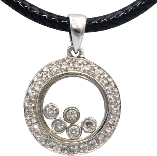 14k White Gold 0.25CT Round Cut Diamond Moving Diamond Pendant Necklace
