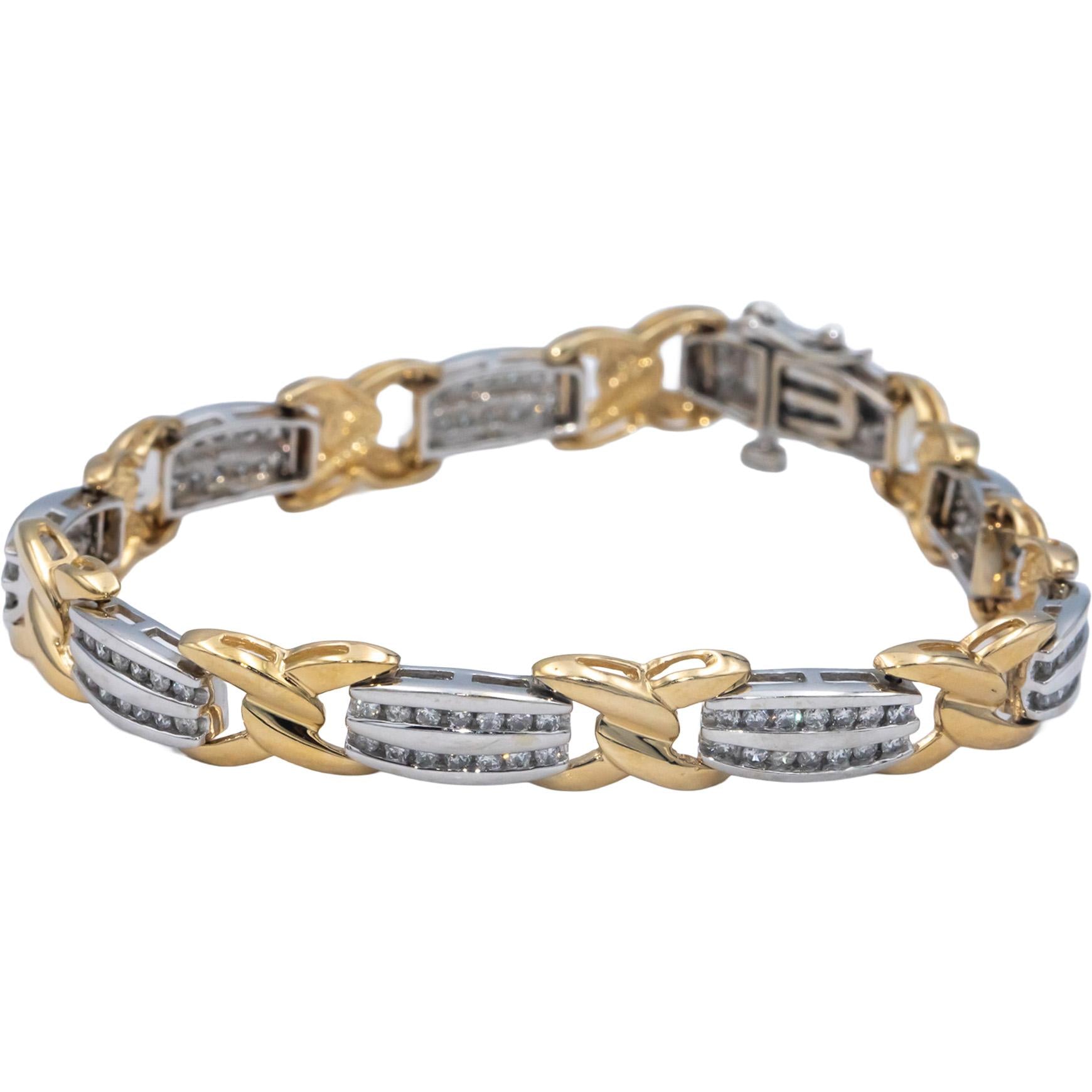 14k Yellow & White Gold Round Diamond Fancy Link Bracelet 2.30CT