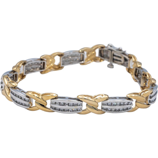 14k Yellow & White Gold Round Diamond Fancy Link Bracelet 2.30CT