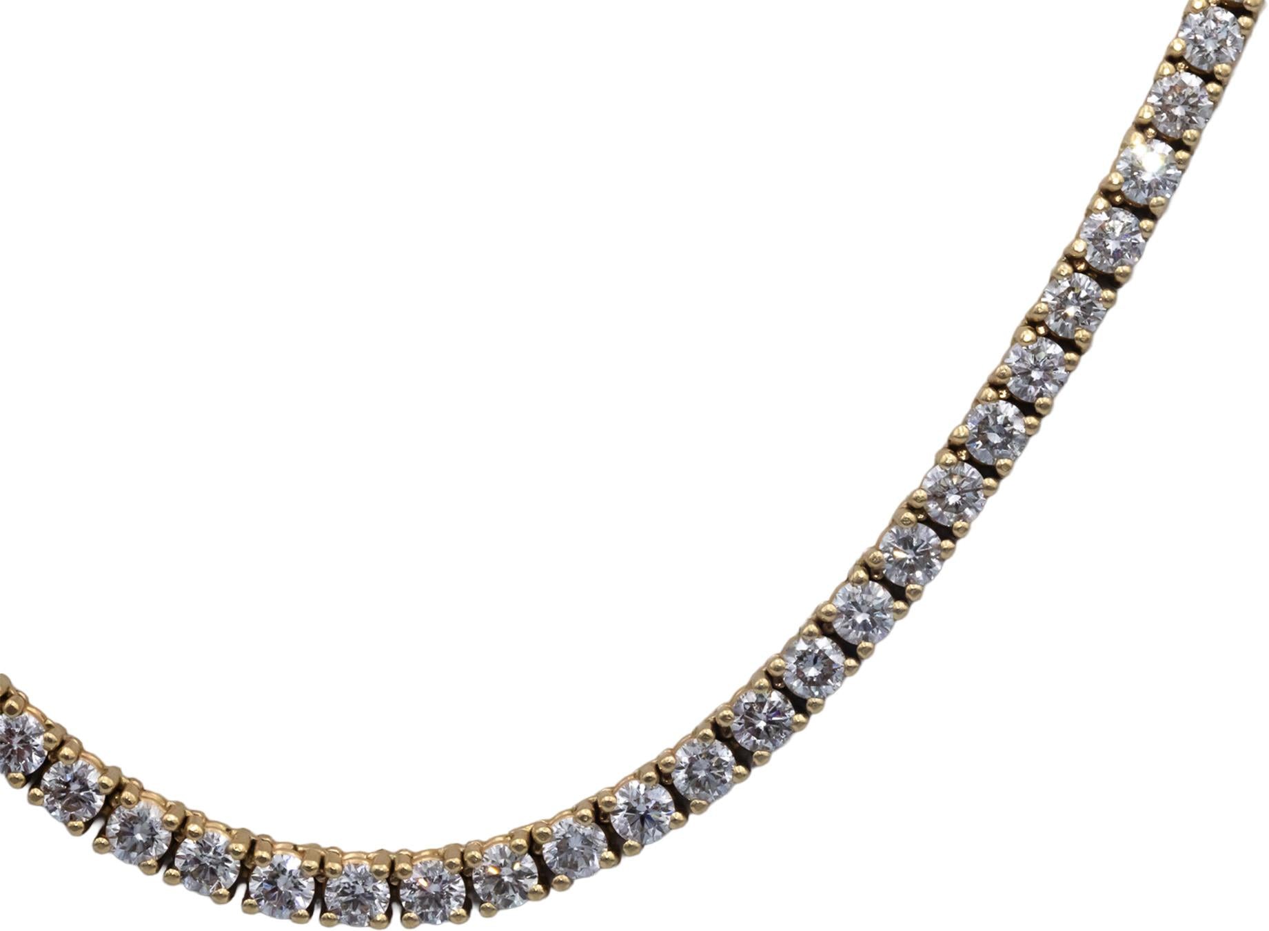 Diamond 14k Yellow Gold Round Cut Tennis Necklace 26.75" Long 26.72CT