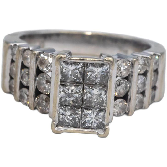 14k White Gold 2.0CT Princess and Round Cut Diamond Ring Size 7