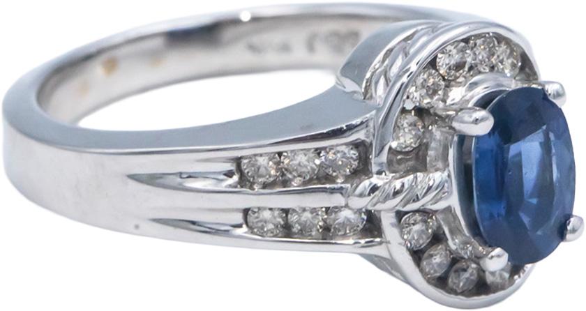 14k White Gold 1.20CT Round Diamond and Oval Sapphire Oval Ring Size 7