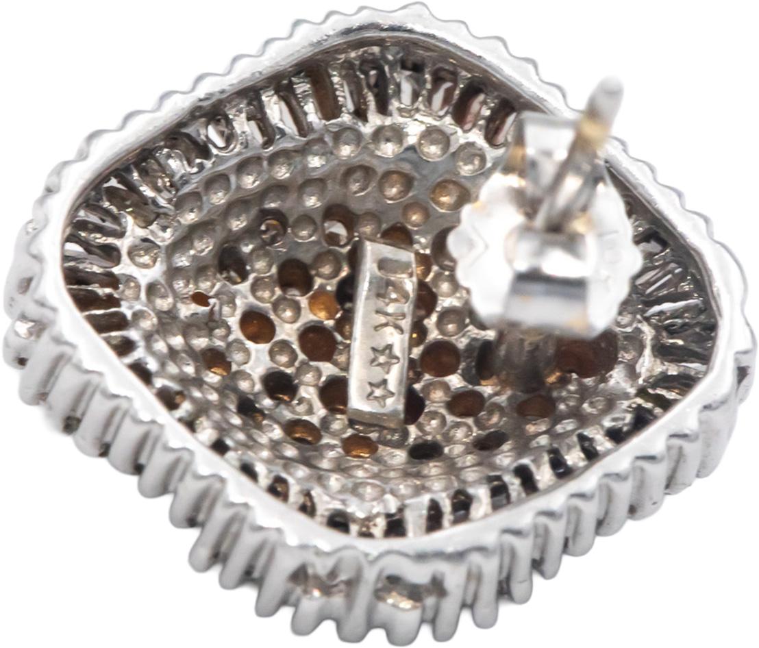 14k White Gold Round and Baguette Cut Cluster Stud Earrings 1.50CT