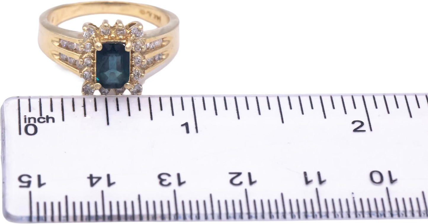 Diamond and Sapphire 14k Yellow Gold Cocktail Ring 1.35CT Size 8.25