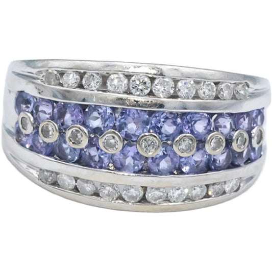 14k White Gold Jewelry 1.25CT Diamond and Tanzanite Band Ring Size 7