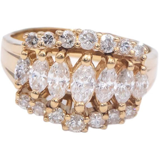 14k Yellow Gold 1.15CT VS Marquise & Round Cut Diamond Cocktail Ring Size 7
