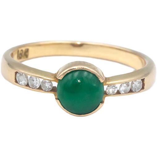 18k Yellow Gold Jewelry 0.10CT Round Diamond and Cabochon Jade Ring Size 4.75