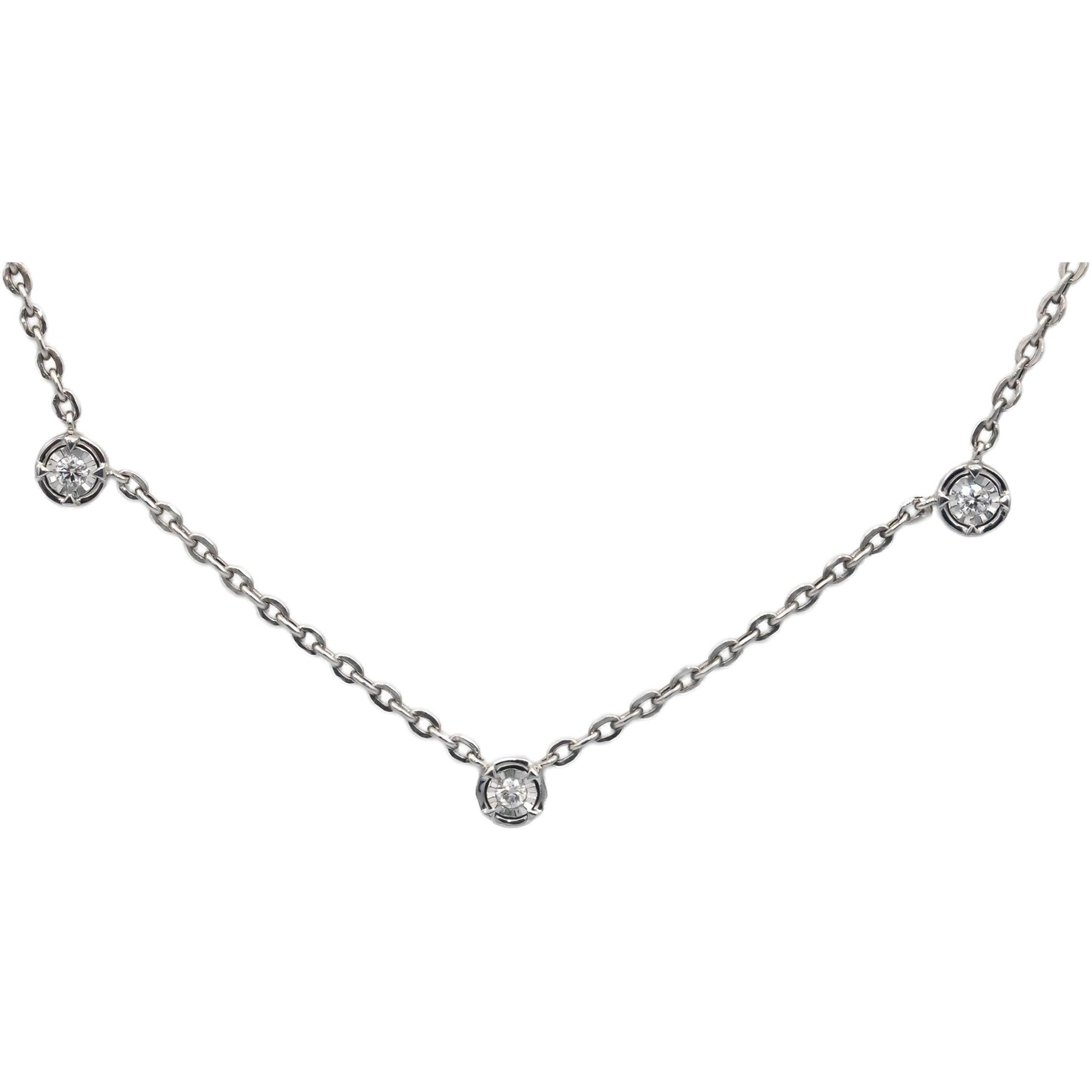 14k White gold 0.22CT VS Round Cut Illusion Setting Diamond By The Yard Necklace