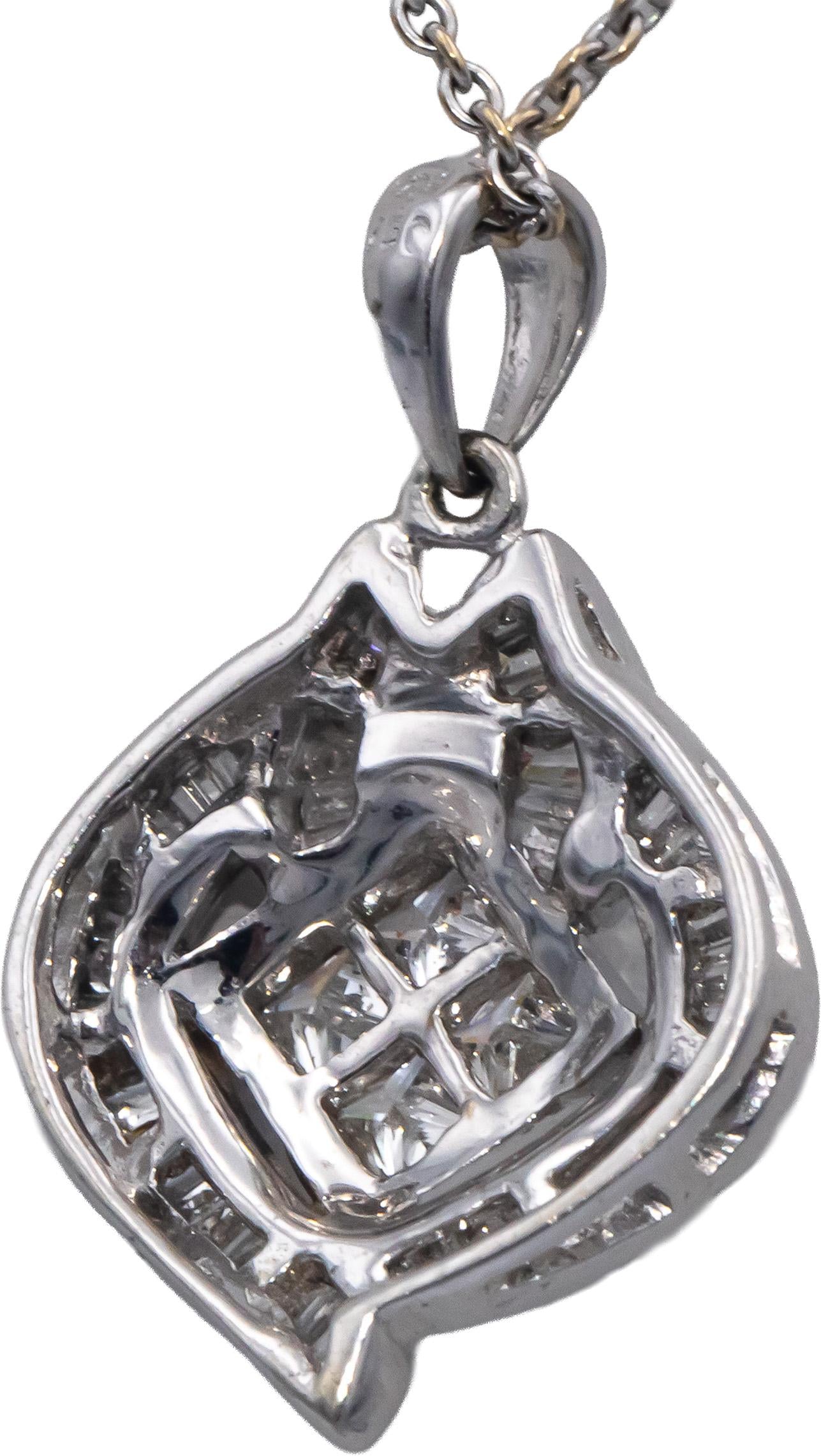 18k White Gold 0.64CT VS Princess & Baguette Cut Diamond Pendant Necklace